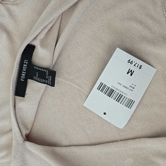 Forever 21 Bodycon Long Sleeve Roud Neck Cream Stretch Mini Dress Size M - Picture 7 of 8